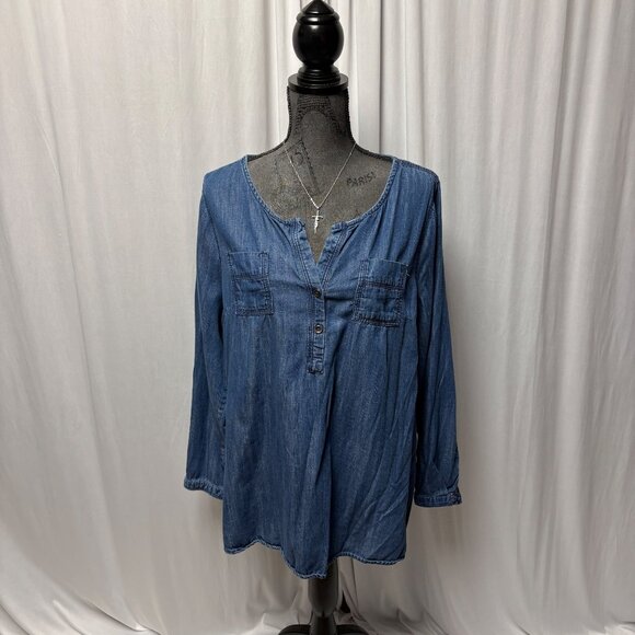 Lane Bryant Blue Chambray Tunic Top Womens Size 14 16 Denim Long Sleeve Shirt - Picture 1 of 9
